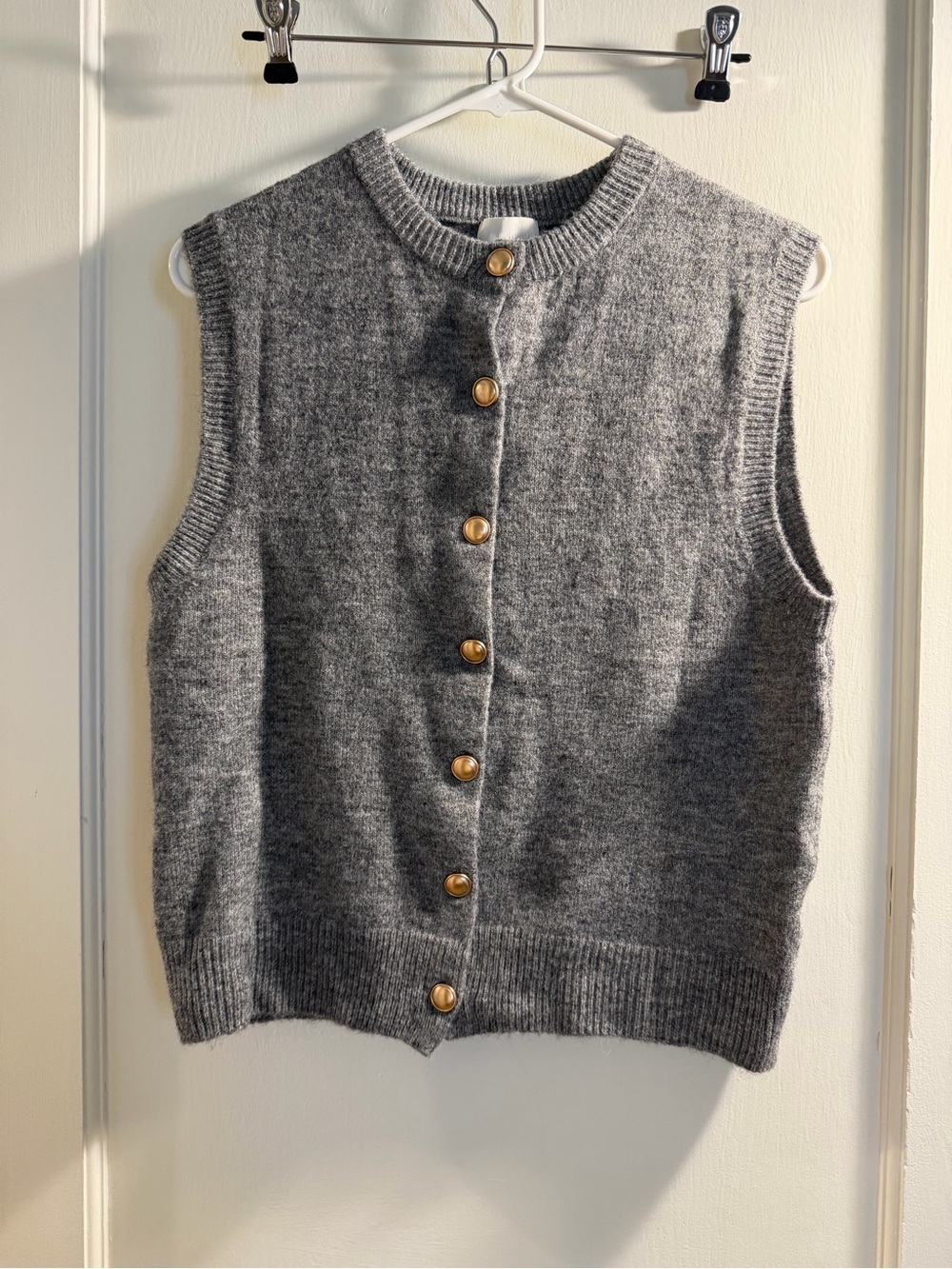 H&M Gray Sleeveless Button-Up Knit Vest with Gold Buttons